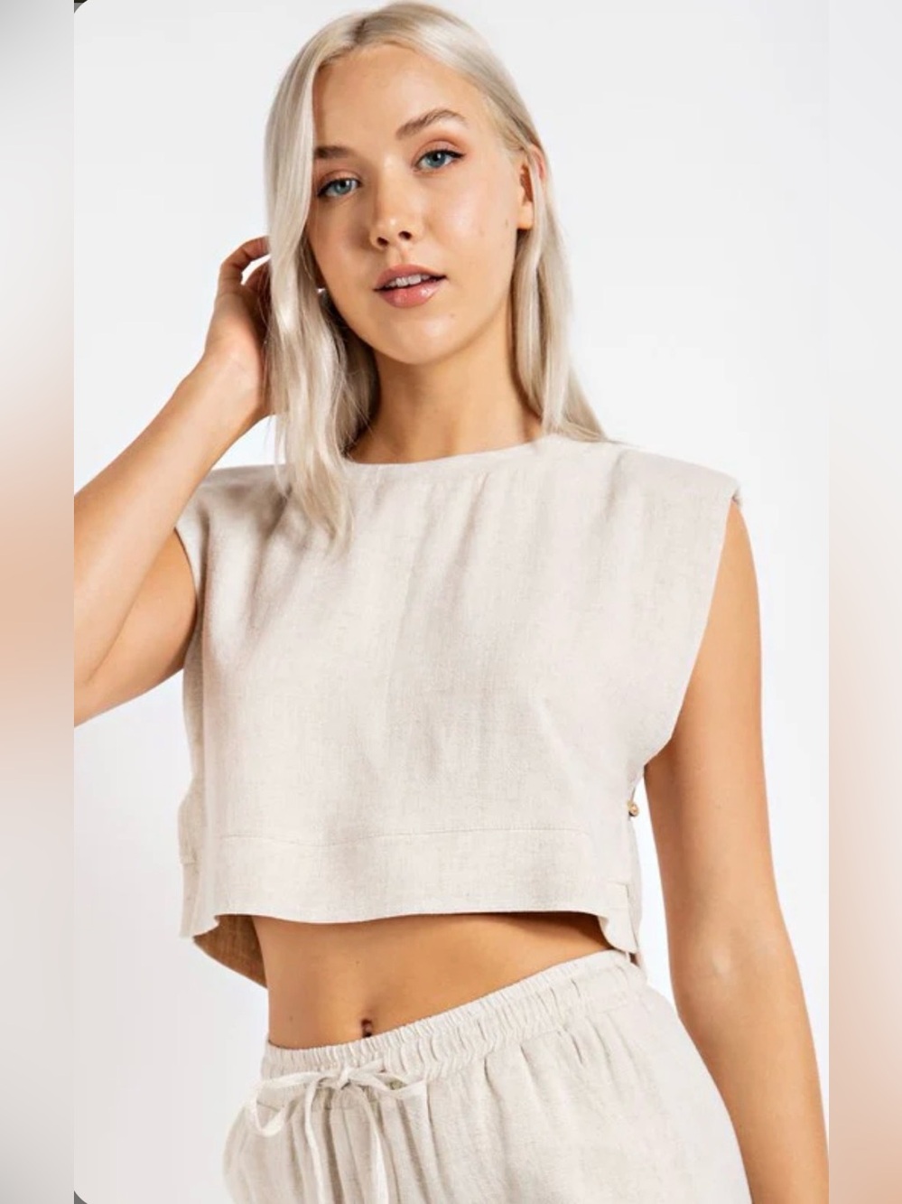 Linen-Blend Sleeveless Crop Top READ DESCRIPTION for color